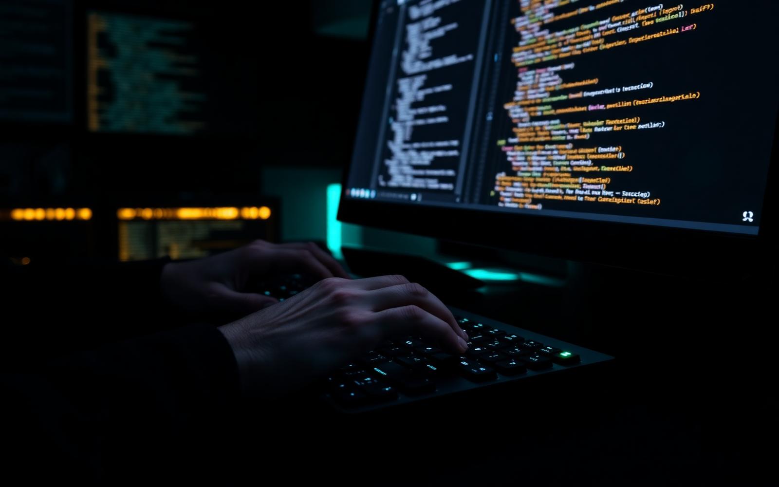 Developer writing production code in a dark IDE environment