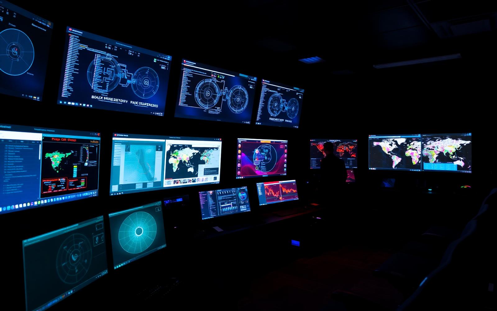 Security operations centre with monitoring displays