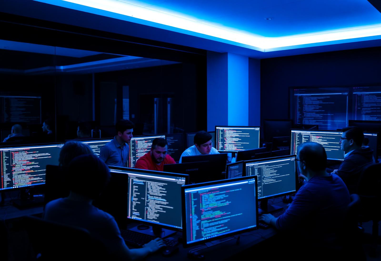 Engineering team working together in a technology studio